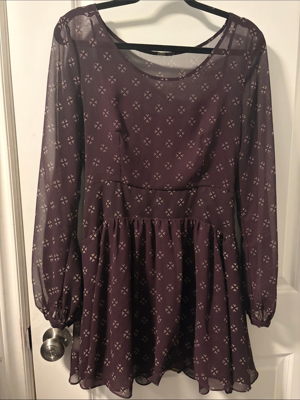 Free People Plum Floral Sheer-Sleeve Casual Dress